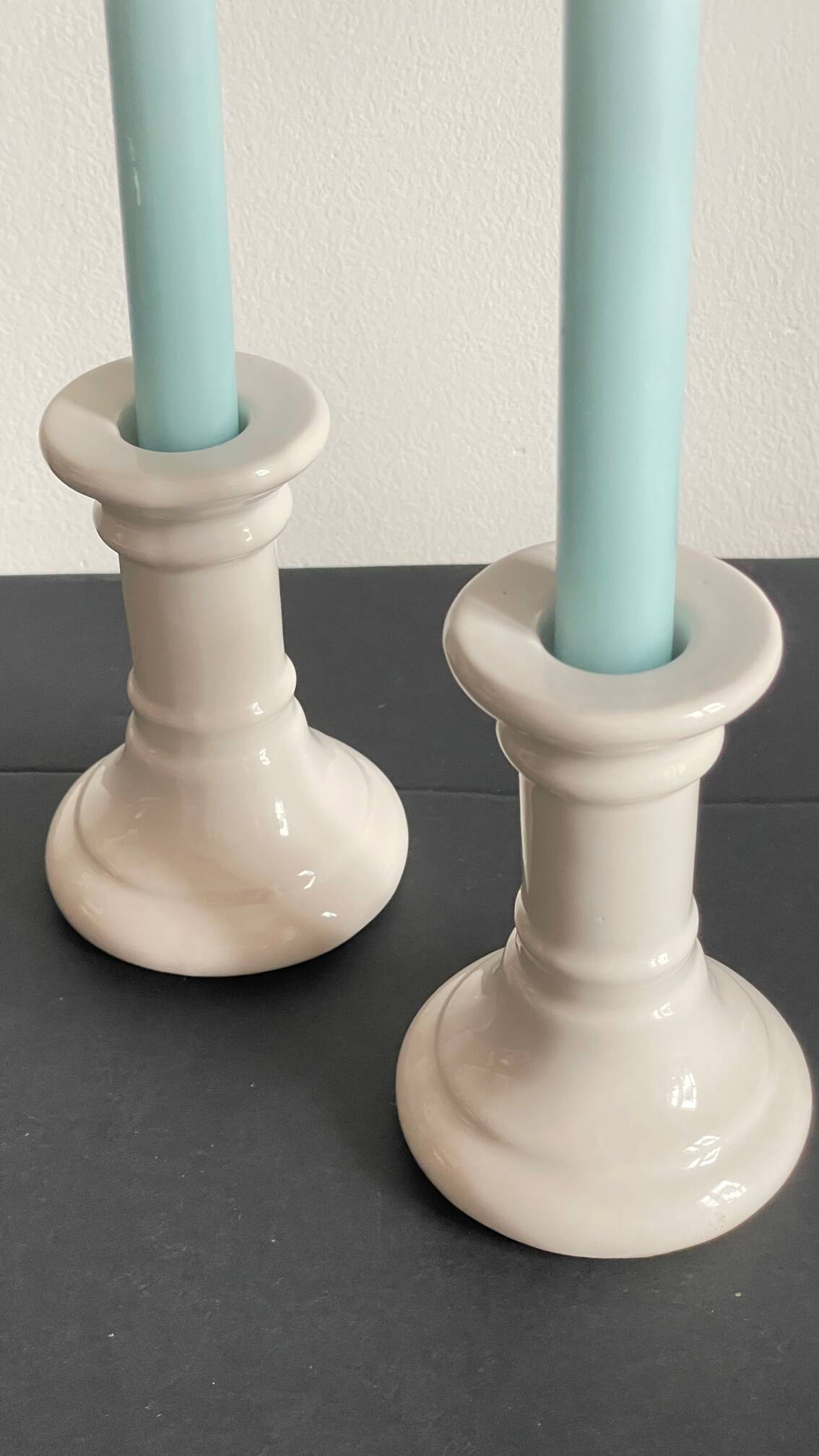 Pair of white ceramic candle holders