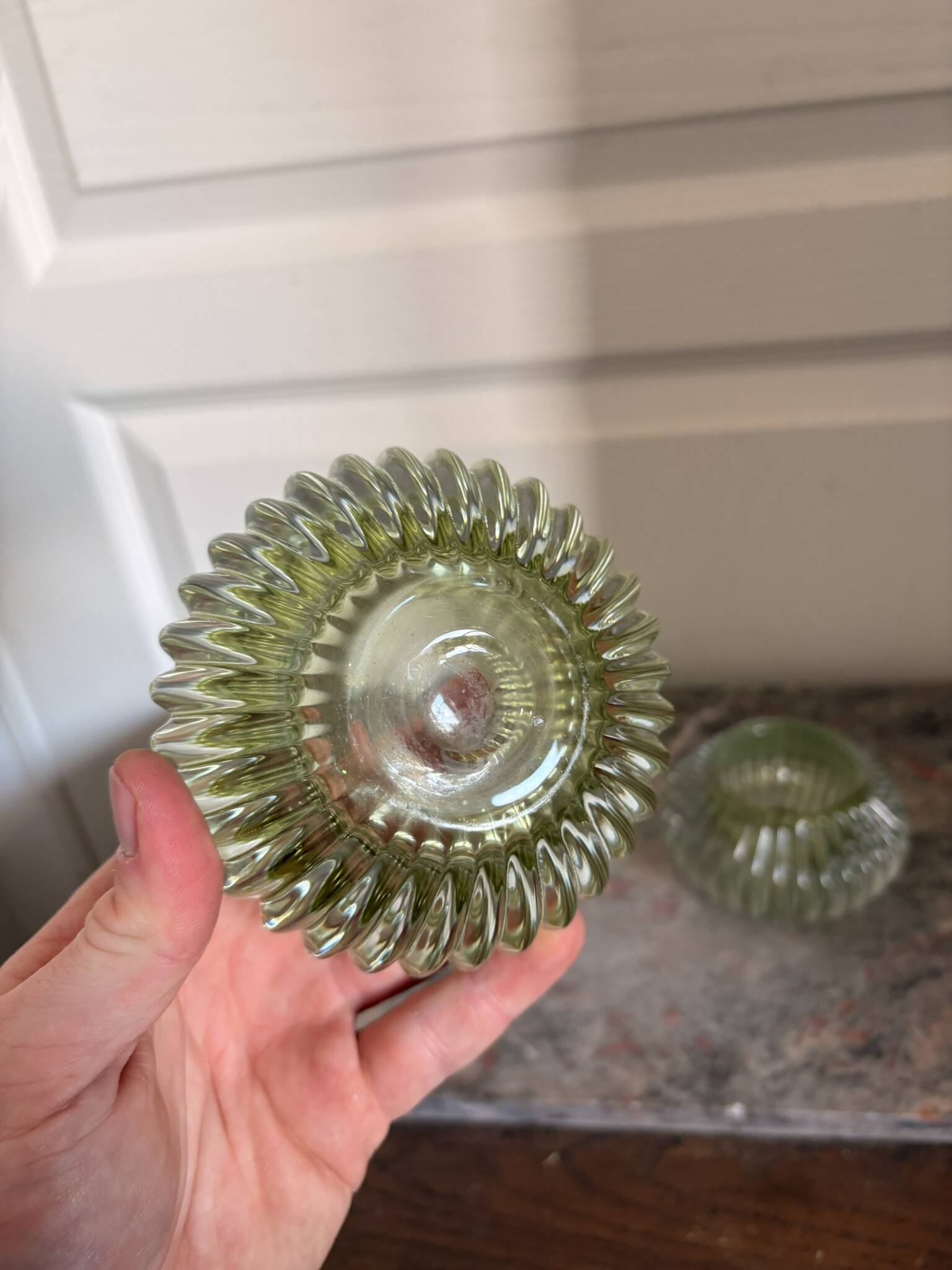 Pair of Vintage Round Glass Candle Holders