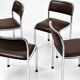 Set of 4 vintage dining chairs in chrome, brown faux leather, 1970s.