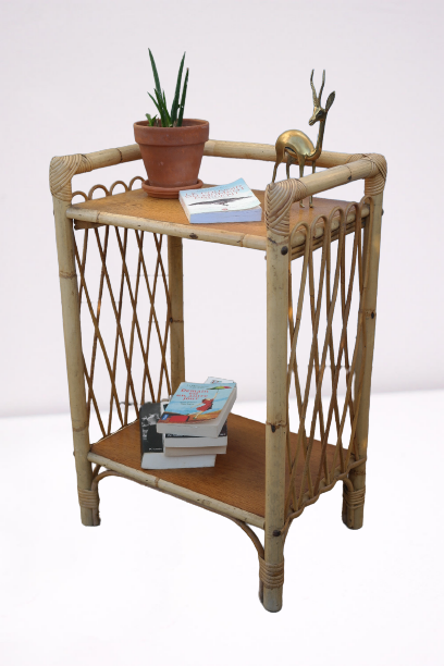 Chevet/table appoint/vintage bambou osier et chêne