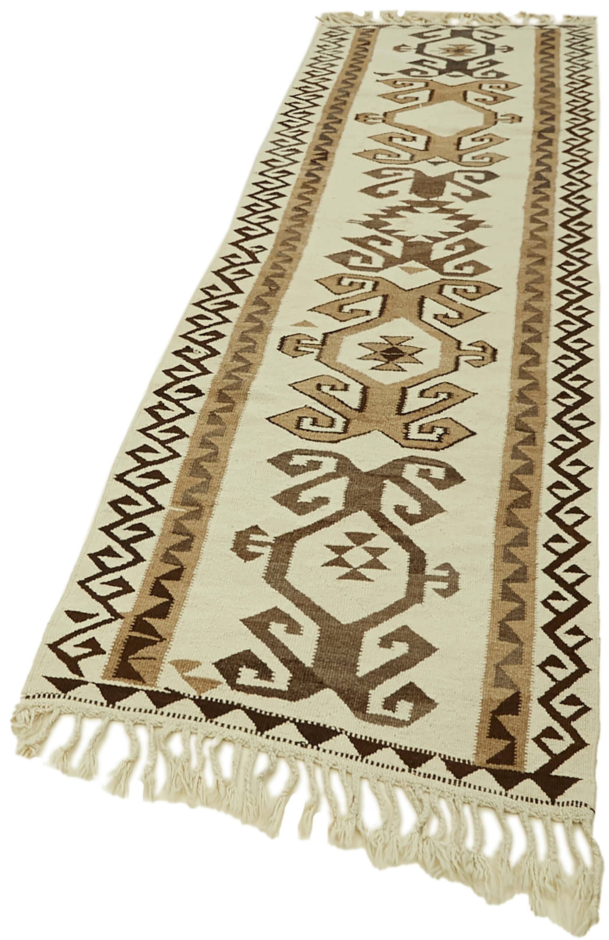 Turkish Handwoven Vintage Herki Kilim 104 cm x 336 cm