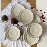 Set of 6 antique off-white porcelain dinner plates with gold trim