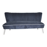 Blue fabric cocktail canapé with beech legs, 1950s style.