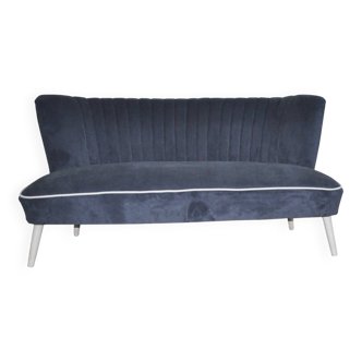 Blue fabric cocktail canapé with beech legs, 1950s style.