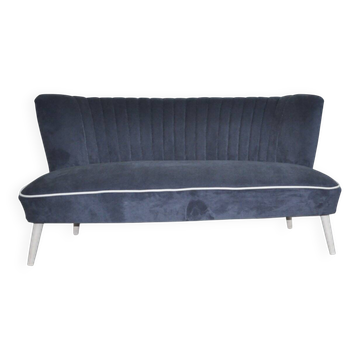 Blue fabric cocktail canapé with beech legs, 1950s style.