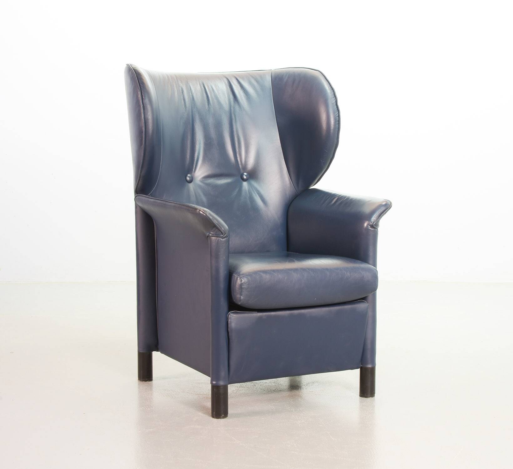 Wittmann Petrol Soft Leather Wing Chair Designed Model Aura  by Paolo Piva
