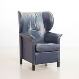 Wittmann Petrol Soft Leather Wing Chair Designed Model Aura  by Paolo Piva