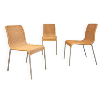 Lot de trois chaises osier par Miki Astori