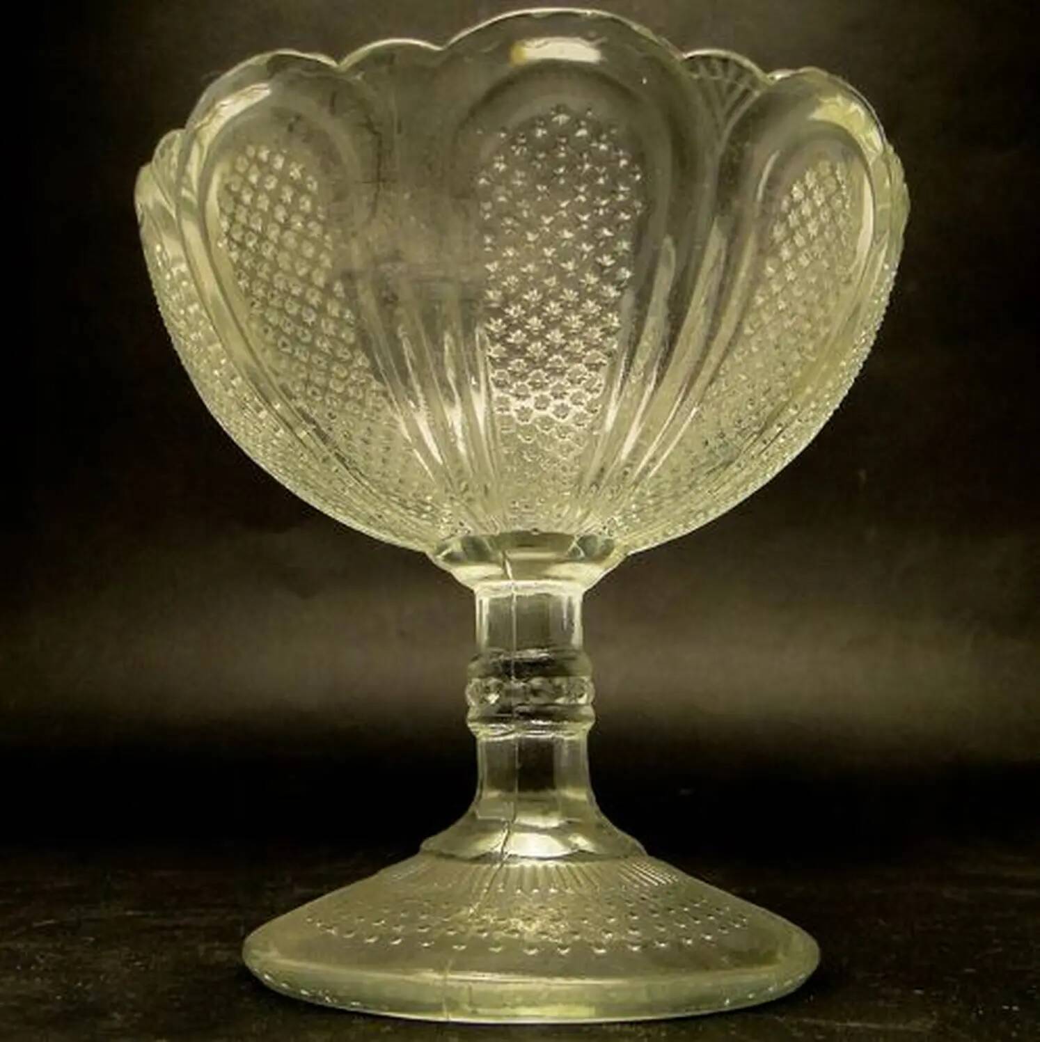 Basket sugar bowl, pressed glass, Ząbkowice, Poland, 1970s