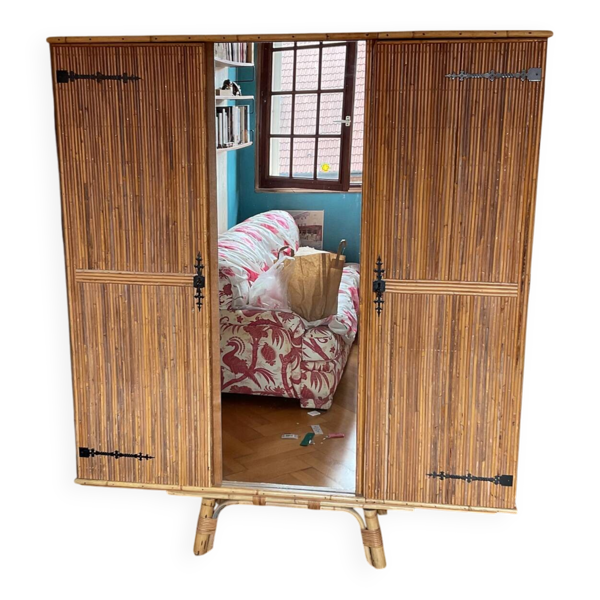 Armoire bambou rotin 1970