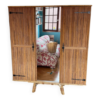 Armoire bambou rotin 1970