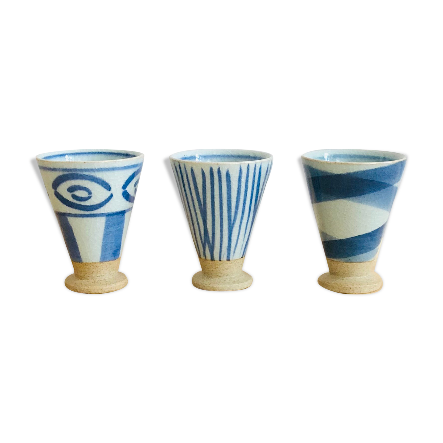 Set of 3 hand-painted sandstone sake cups