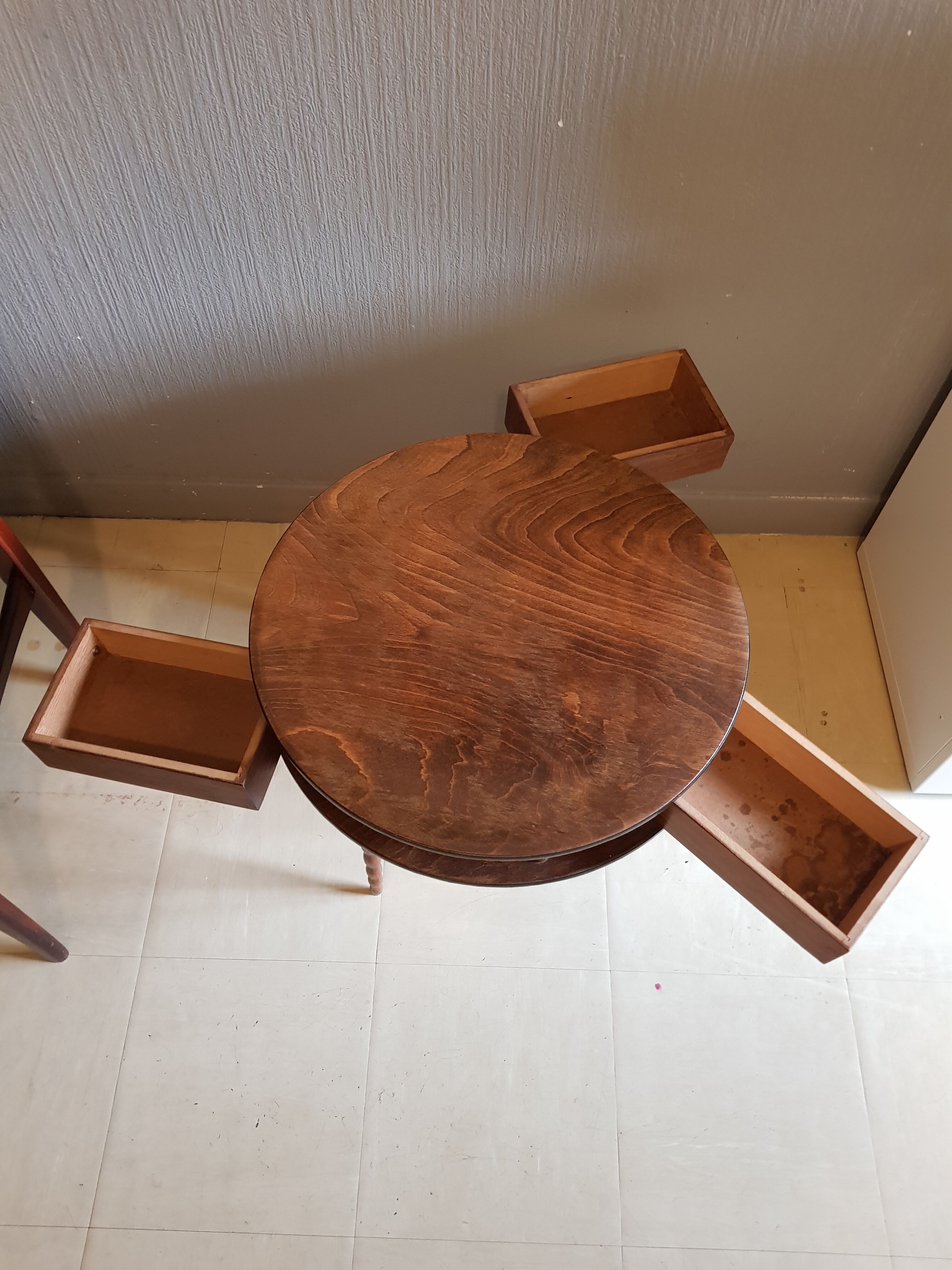 Table tripod vintage worker drawers turned legs