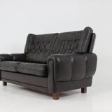 Mid-Century Design Black Leather Sofa, 1970s, Czechoslovakia