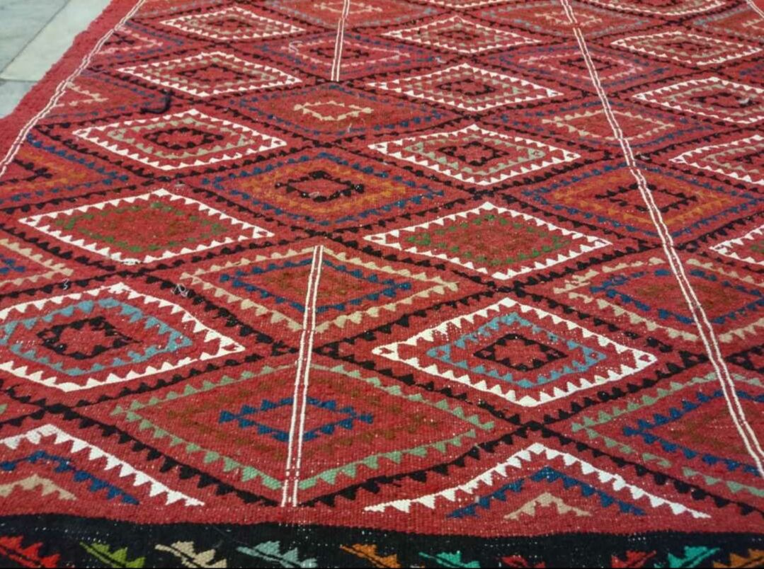 Red Berber Kilim multicolor handmade woollen 100x200cm