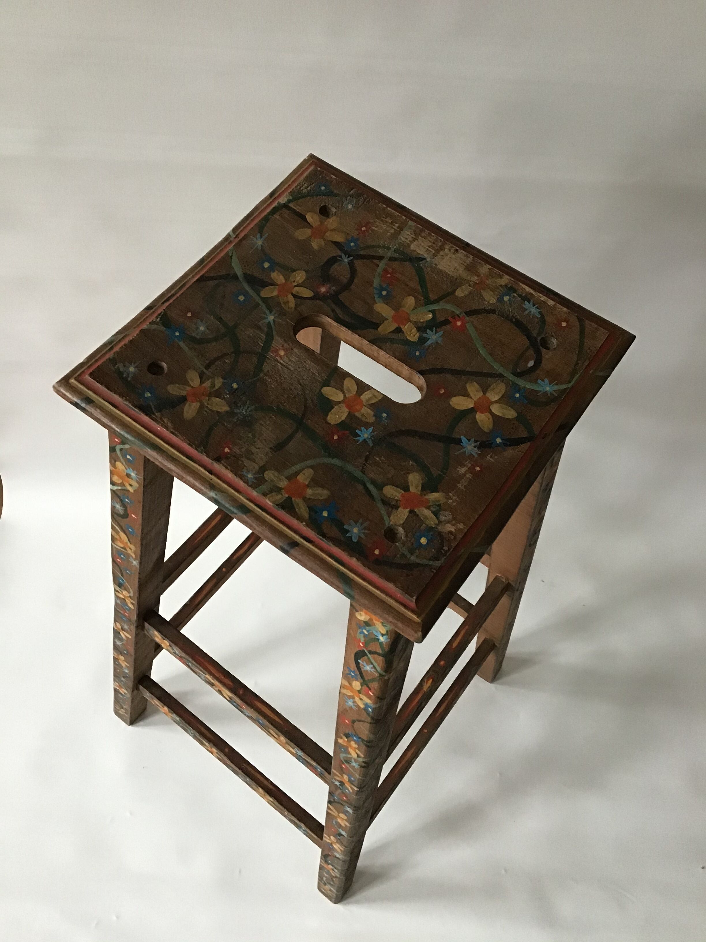 Painted wooden antique stool