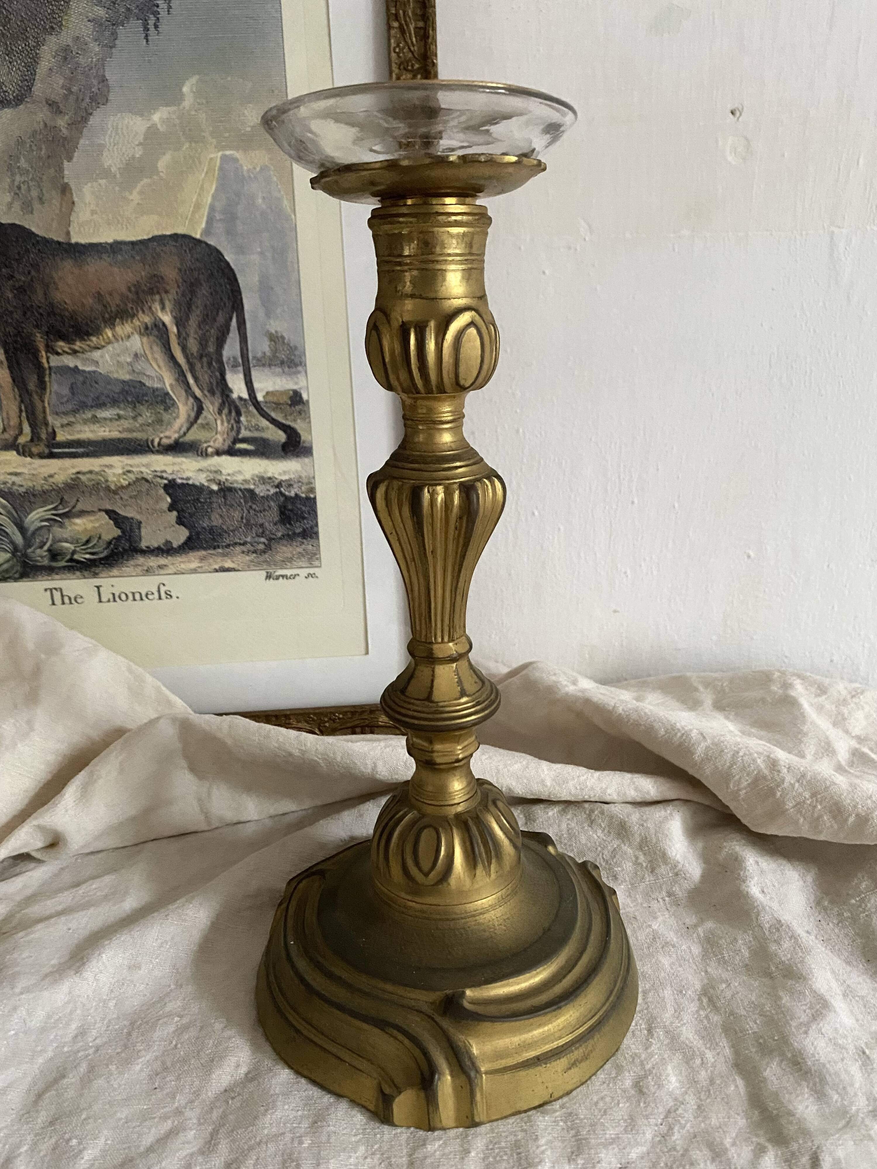 Large antique bronze candle holder 26 cm Louis XV style