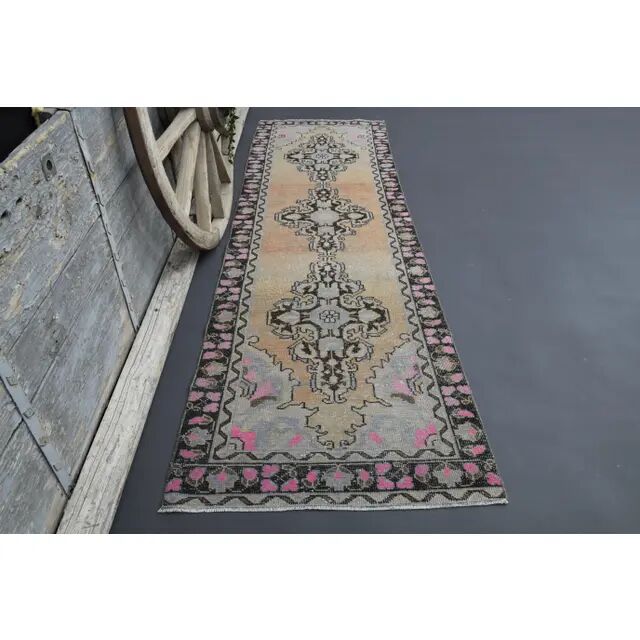 Vintage Turkish Hand-Knotted Wool Cotton Orange Runner Rug 92x307