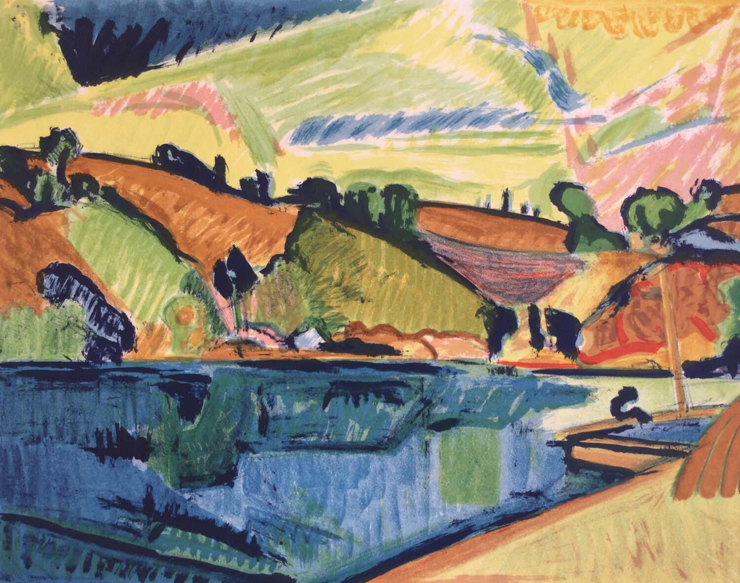 Pont-Aven. Lithograph by Pierre GUASTALLA 1891-1968