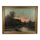 Oil on canvas, "Riverside at sunrise" signed J.Bain