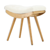 1960s Oak Stool With Sheepskin Fabric, Czechoslovakia