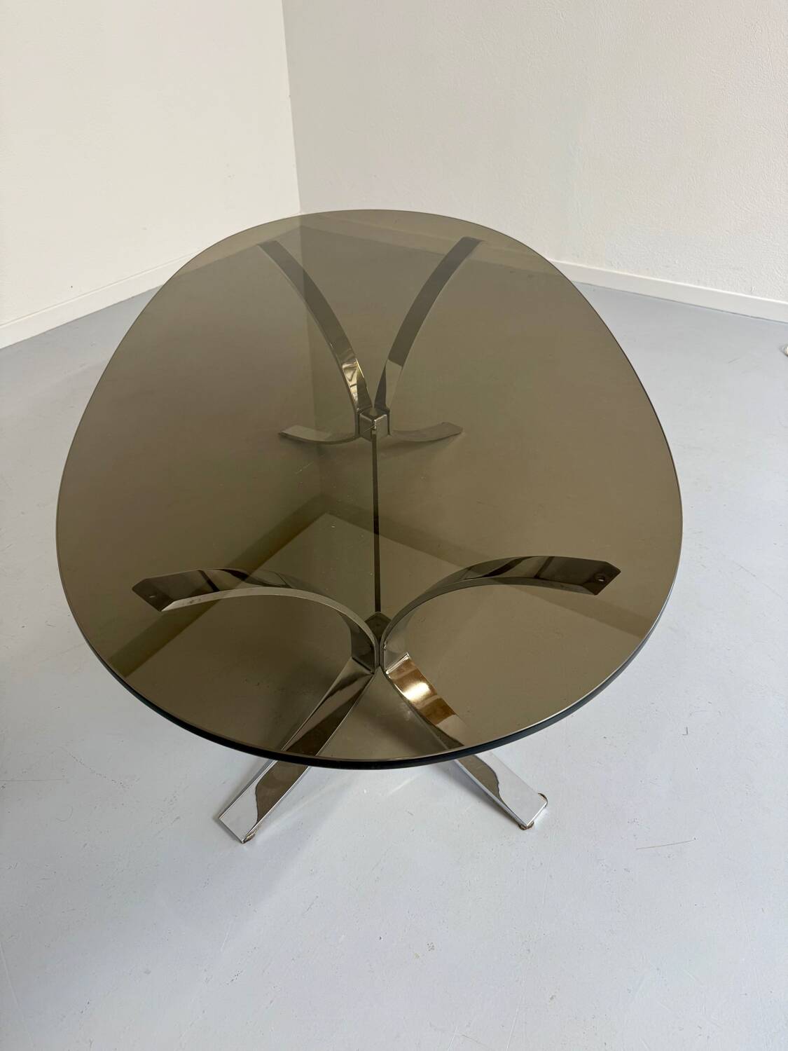 Old metal coffee table with smoked glass, Italian design, 70s vintage