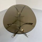 Old metal coffee table with smoked glass, Italian design, 70s vintage