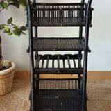 Vintage 50's black lacquered bamboo trolley