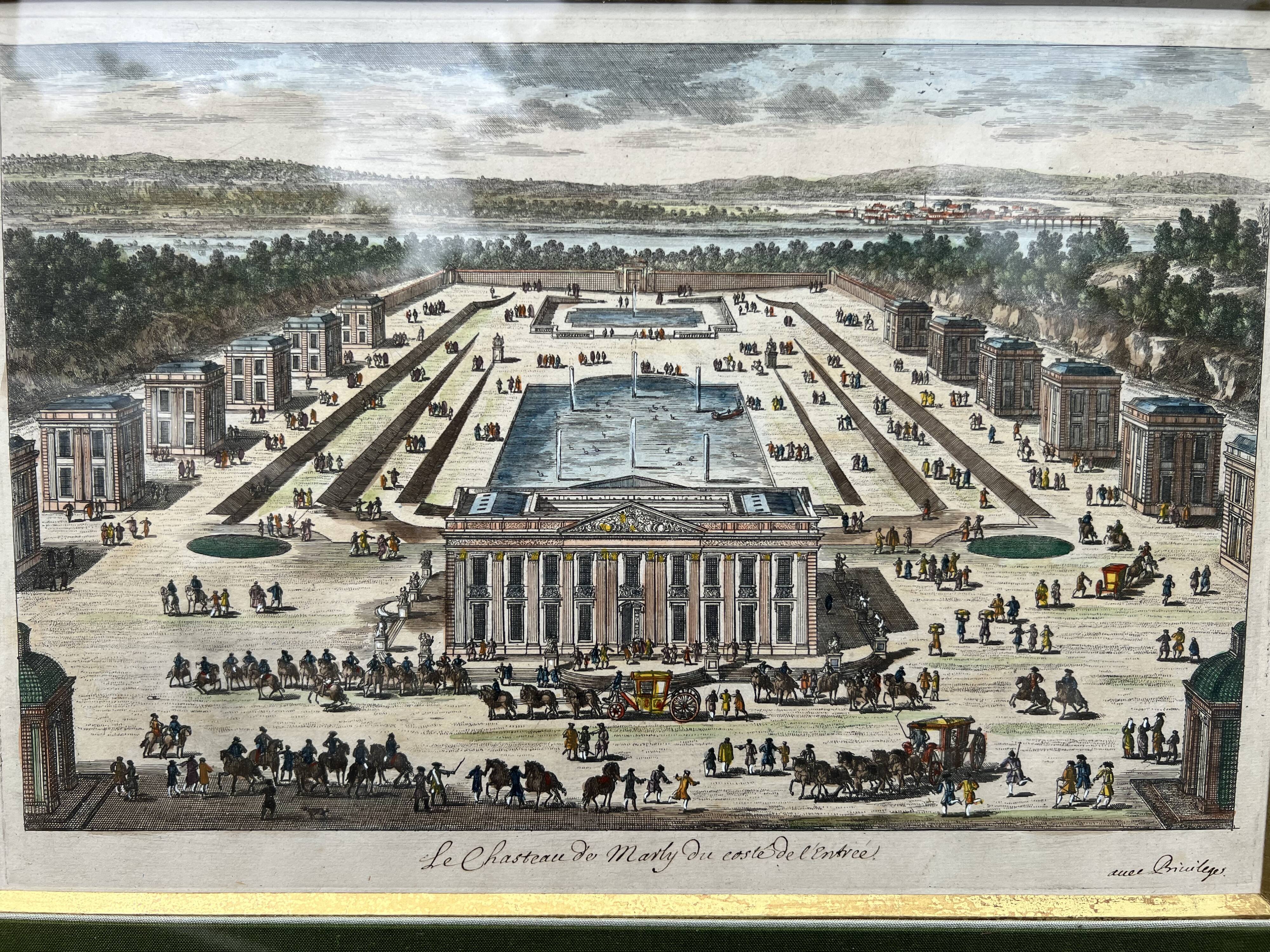 18th century optical view – Château de Marly – Old engraving
