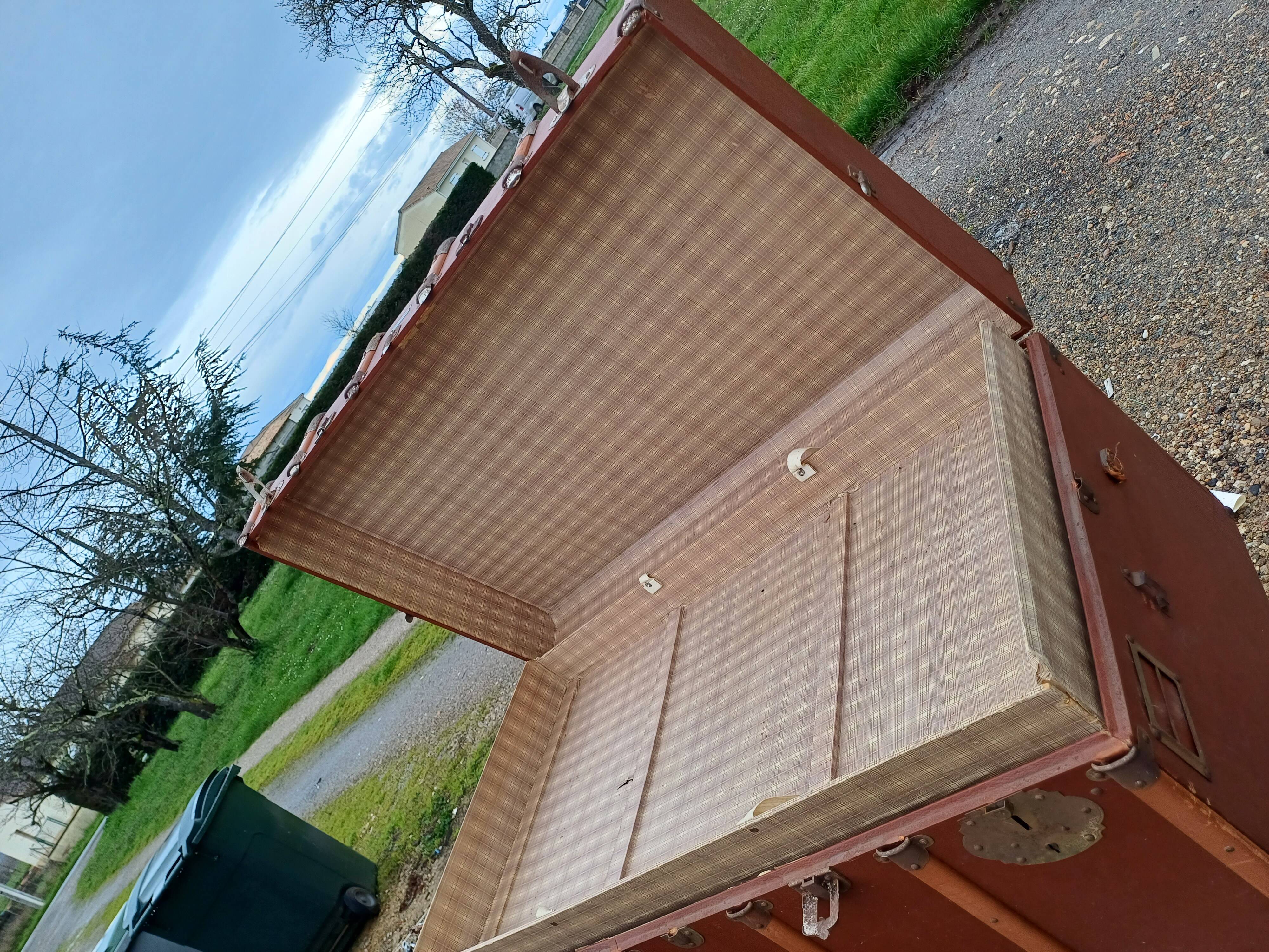 Malle de Voyage Bois et Simili Cuir