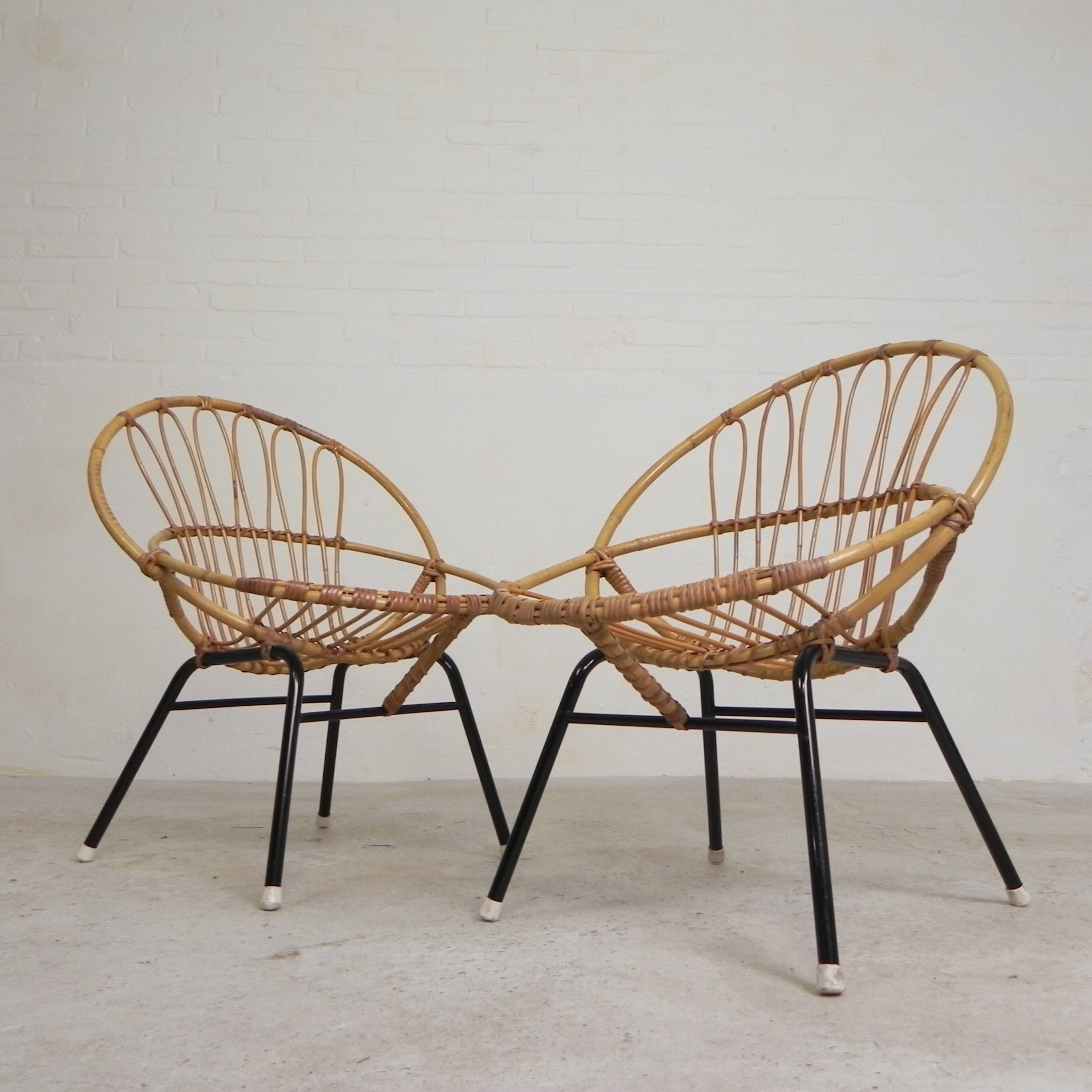 Set of 2 rattan, bamboo children's chairs Rohe Noordwolde 1950s
