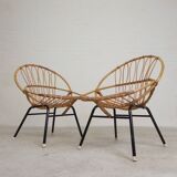 Set of 2 rattan, bamboo children's chairs Rohe Noordwolde 1950s