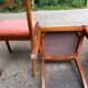 4 dining chairs made of solid wood and pink velvet fabric from the 1950s.