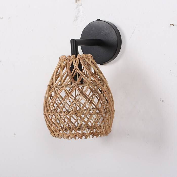 Rattan & Bamboo Classic Sconce Lamp, 15x17Cm