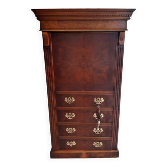 Secretary style gun cabinet, mahogany wood, 20th century mag storage chest