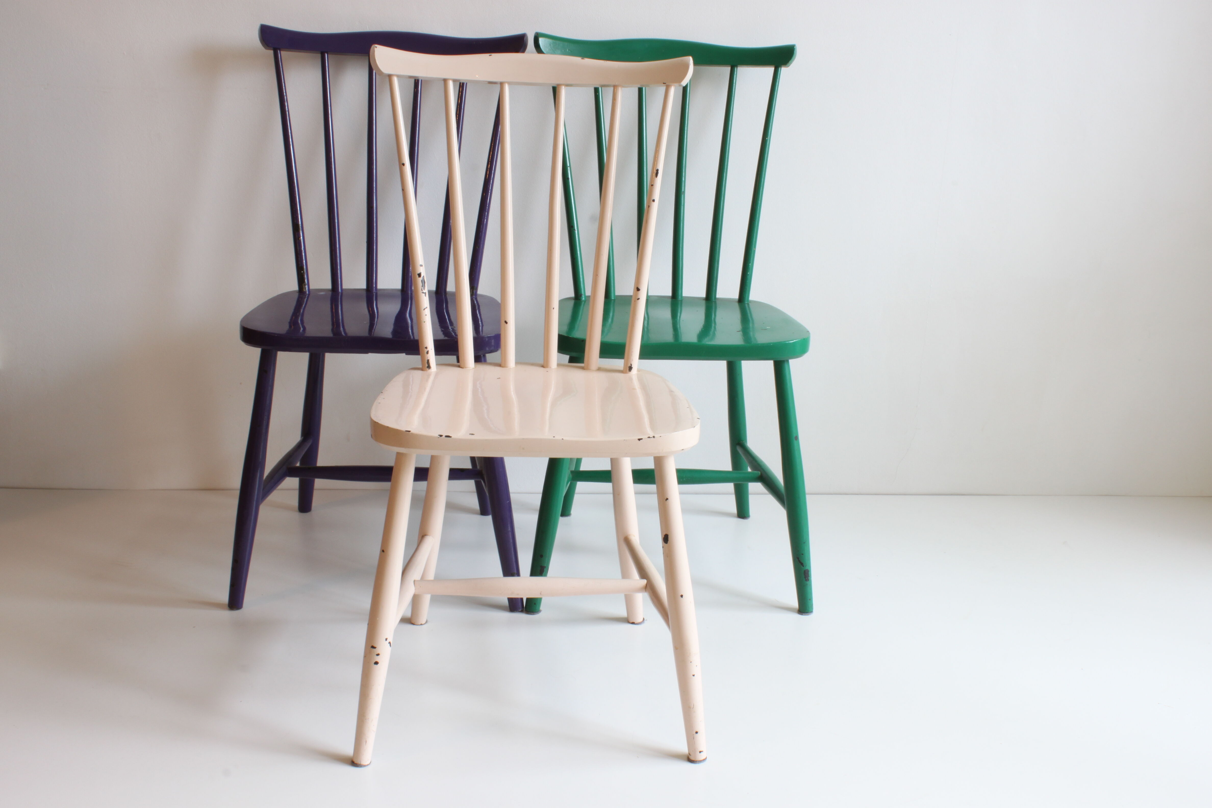 Three spindle back SH41 chairs by Yngve Ekström for Pastoe, 1960s