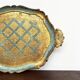 Florentine tray in gilded wood and turquoise with diamond pattern decoration
