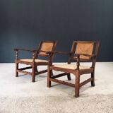 Arts & Crafts Handcrafted Low Lounge Armchairs, Belgium, 1920s, Set of 2