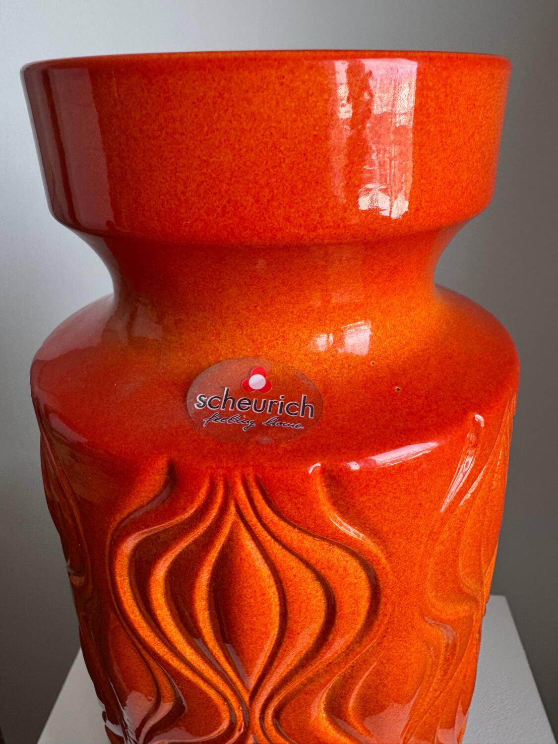 Scheurich Keramik Large Orange Vase: Vintage Mid Century Modern Fat La