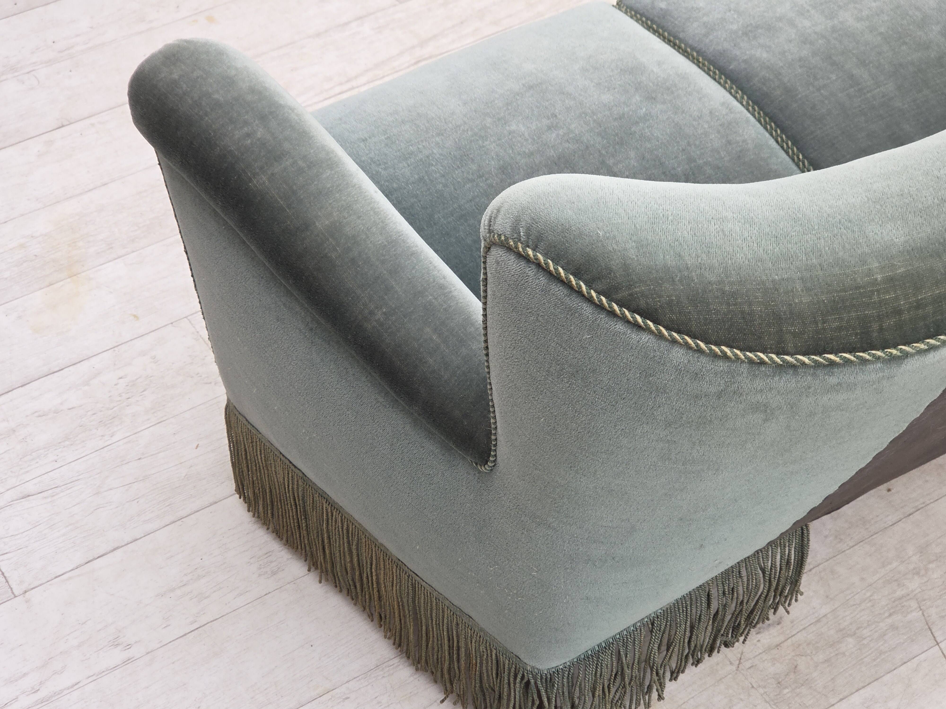 1960s, 3-seater Danish sofa, green furniture velour.