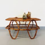Coffee table with magazine tray in vintage rattan from the 60s