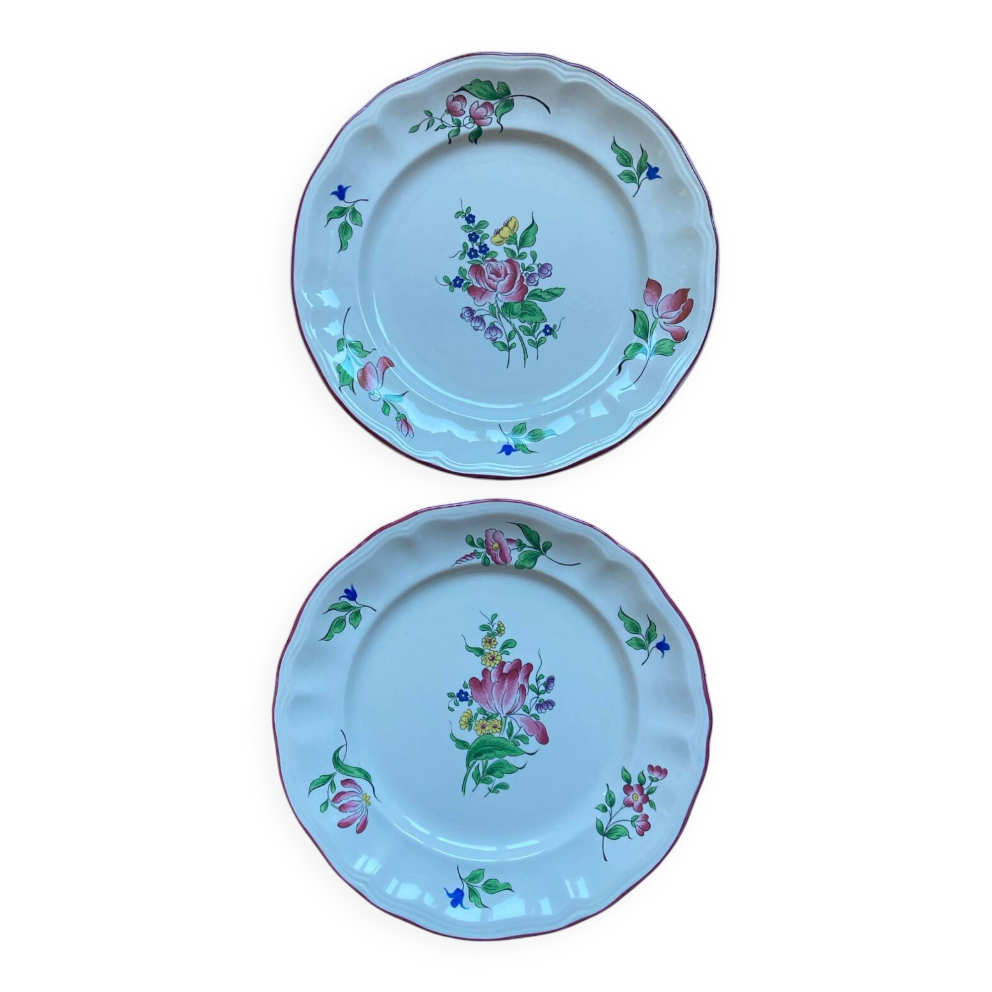 Assiettes dessert Luneville KG décor fleurs roses