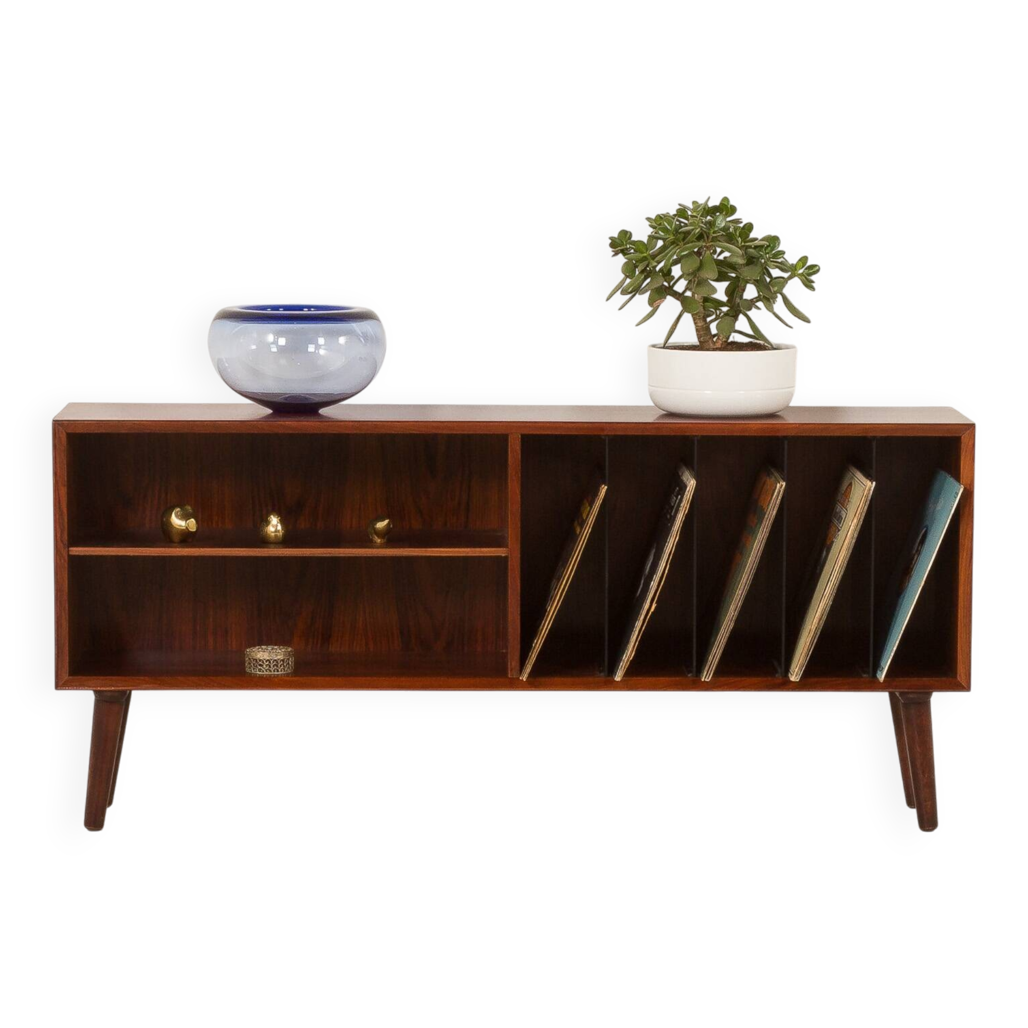 Scandinavian rosewood sideboard, vintage vinyl records cabinet, Denmark 197
