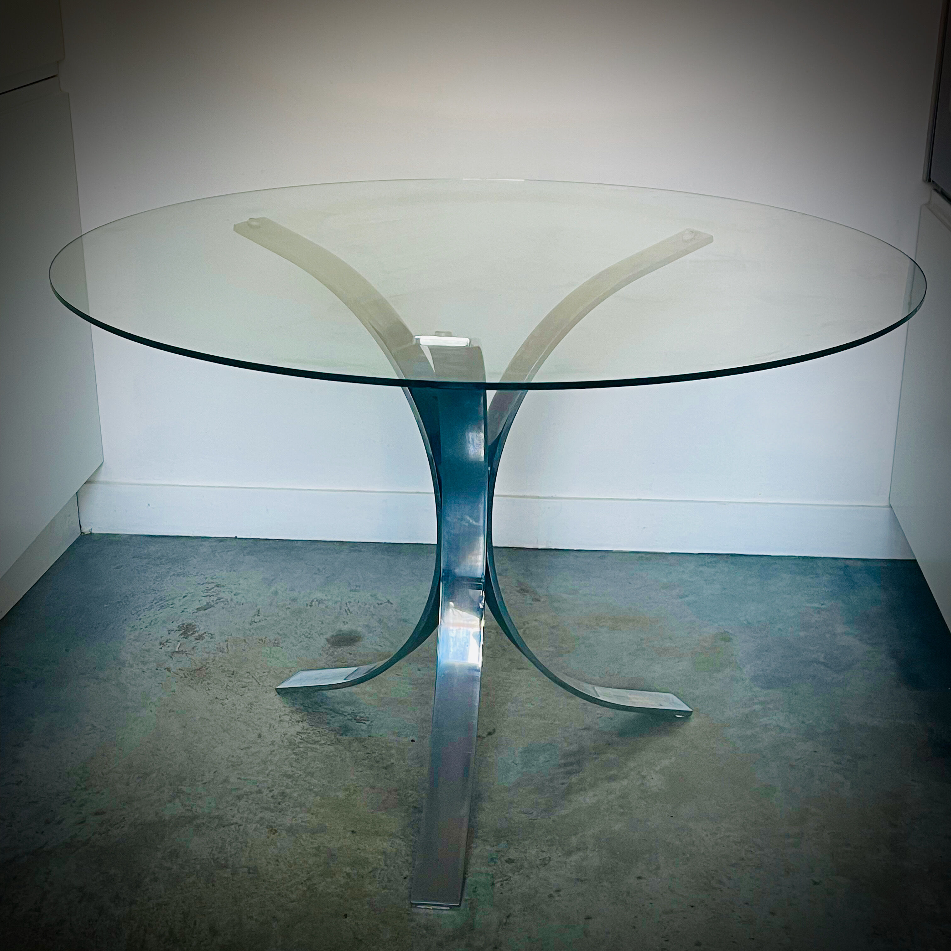 Dining table glass and chrome vintage 1970s