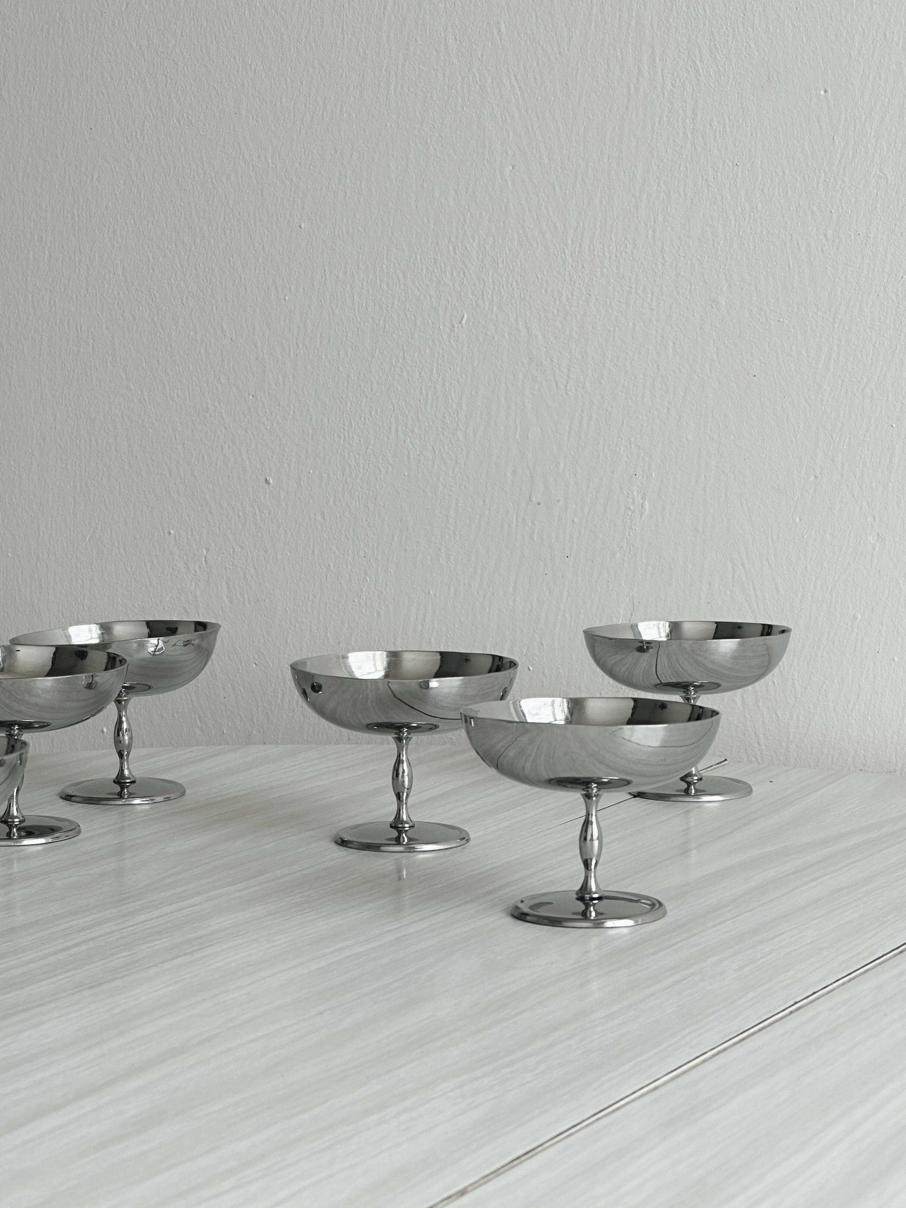 6 shiny stainless steel dessert bowls