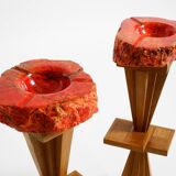 Two mid-century standing ashtrays consisting of red Alabaster cup