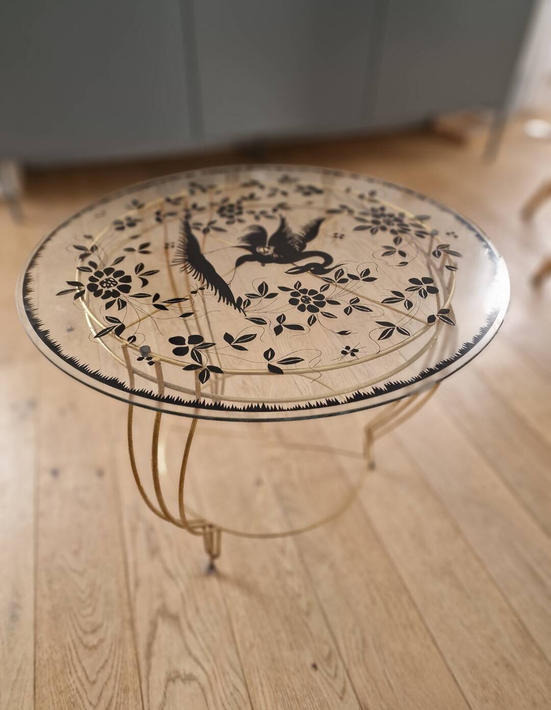 Vintage coffee table in gilded brass and glass 1960