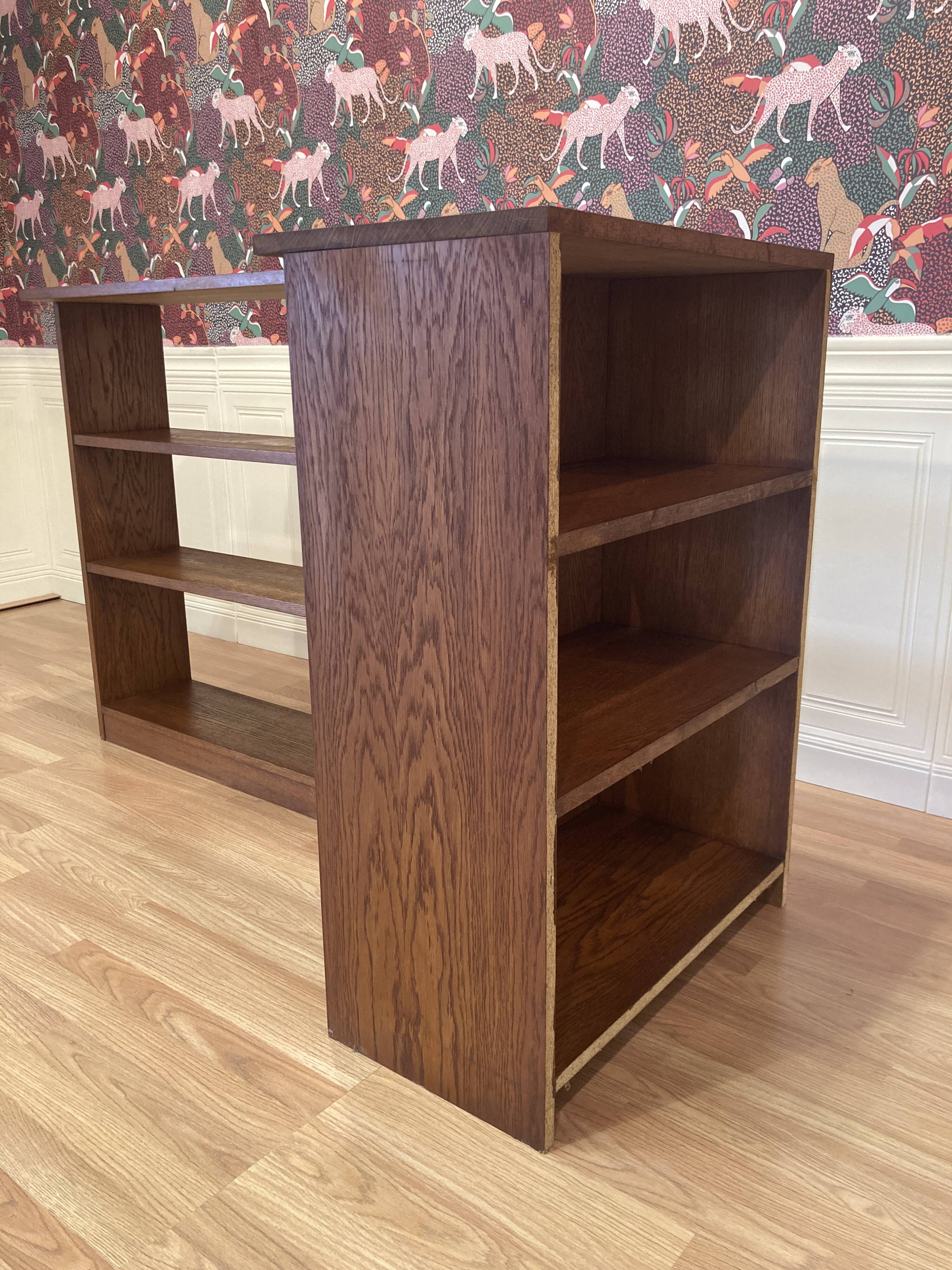 Large oak corner bookcase, 1950s design.