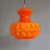 Pair of Space Age pendant lights in orange opaline, Peill & Putzler, 1970