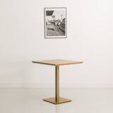 Square bistro table with solid walnut top and brass base